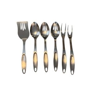 Amco 18/8 Stainless steel Stotted Spatula 3 Spoons 2 Meat Fork Utensils Lot Of 6
